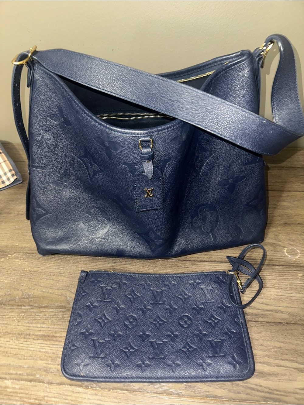 Louis Vuitton Melie Navy Embossed Leather Shoulder Bag with Removable Pouch